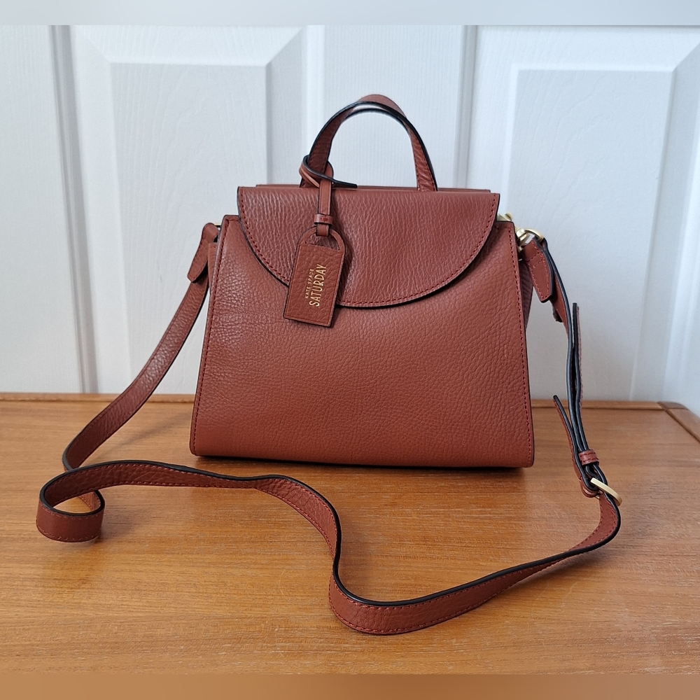 Kate Spade Brown Leather Bag Structured Top Handle Satchel Crossbody Pebbled NEW